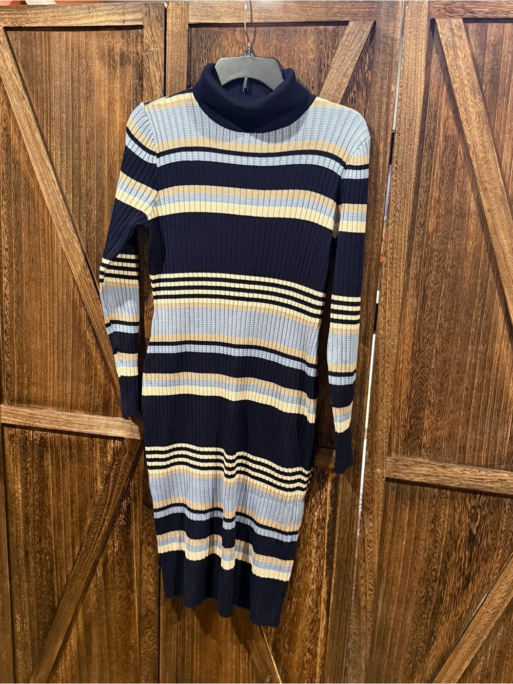 Cato Striped Navy and Light Blue Turtleneck Sweater Dress- XL